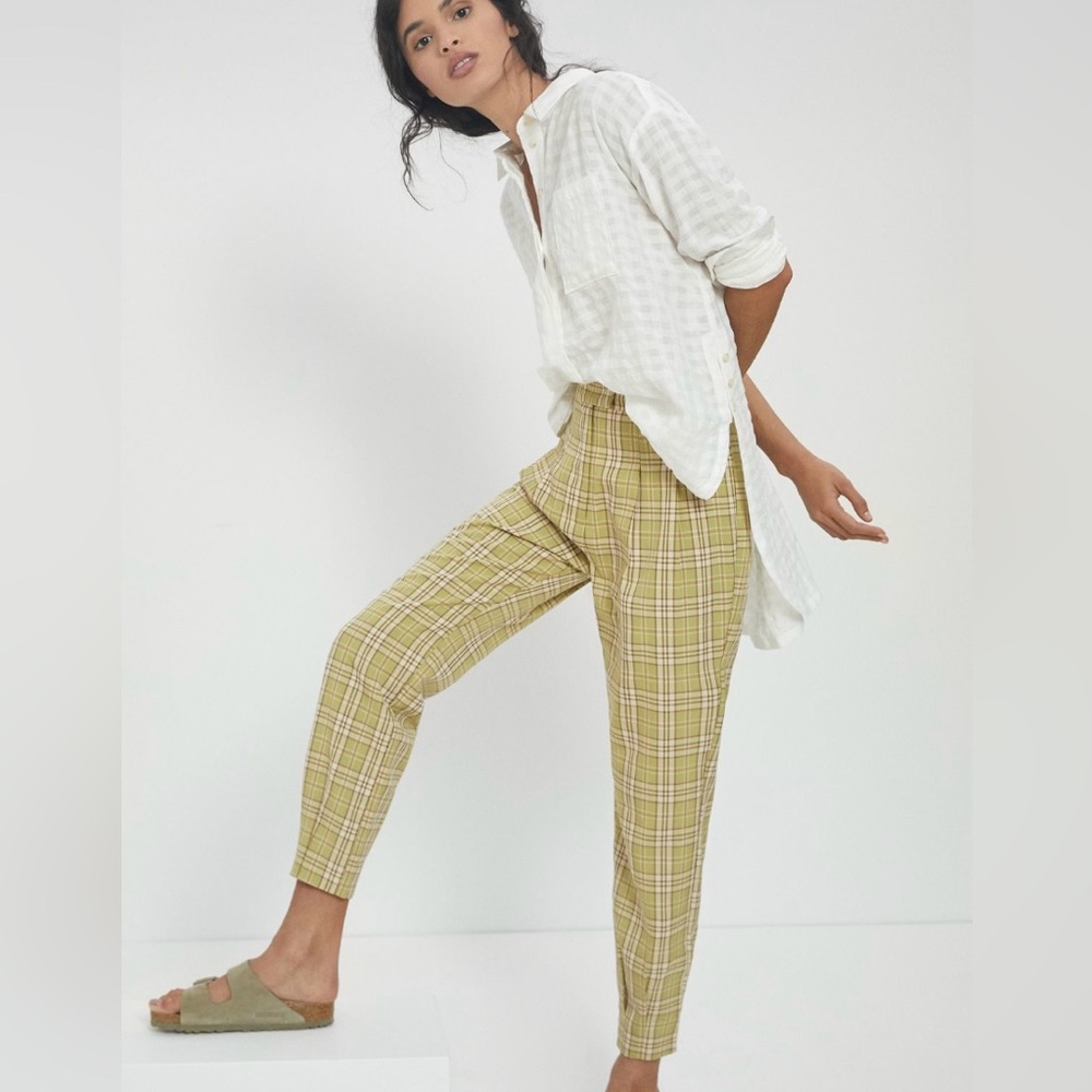 Anthropologie Yellow Plaid Tailored Pants - Picture 2 of 6